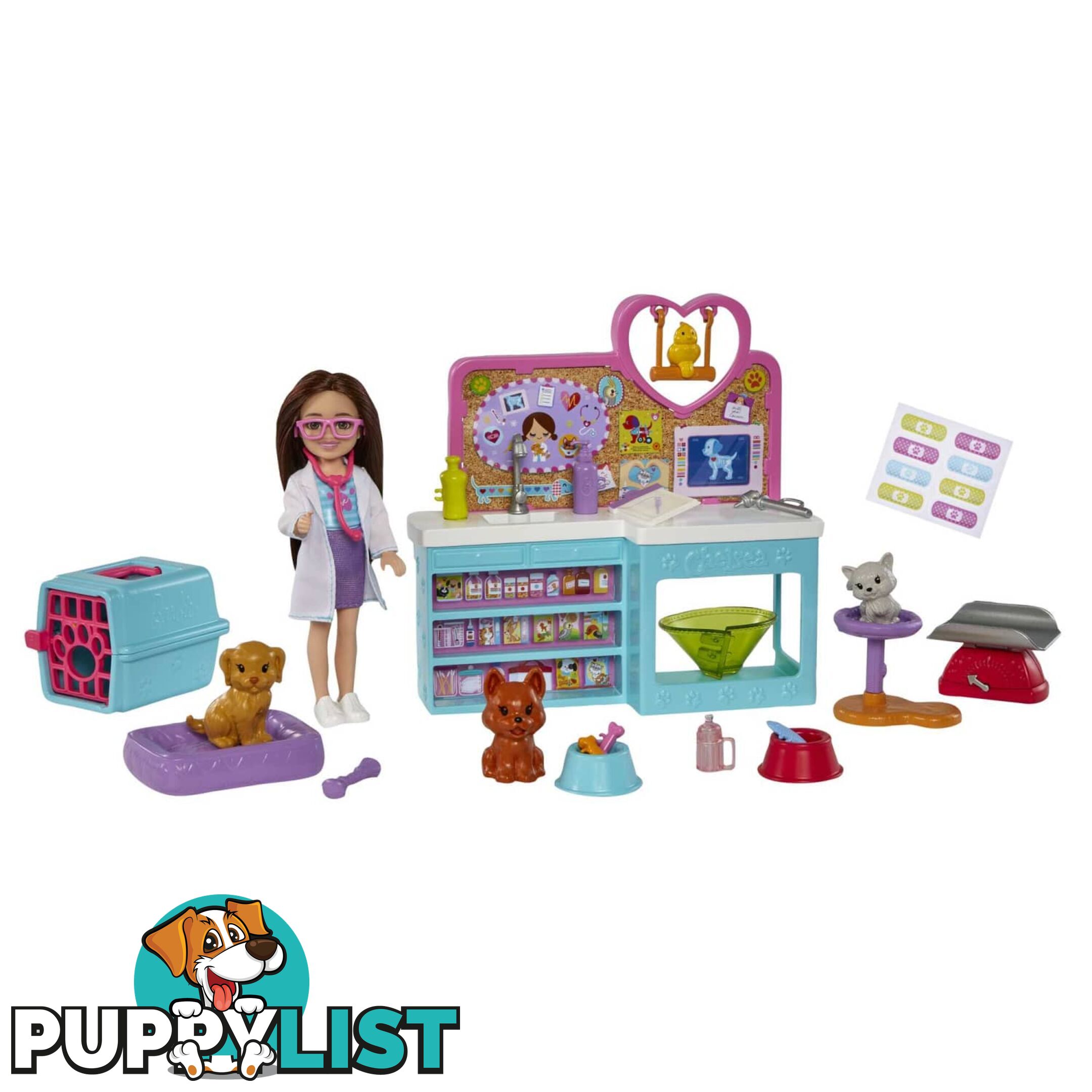 Barbie Doll Chelsea Pet Vet Playset With Doll 4 Animals And 18 Pieces - Mahgt12 - 194735056972