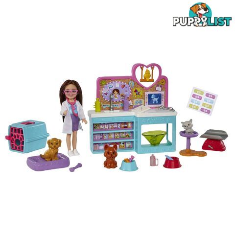 Barbie Doll Chelsea Pet Vet Playset With Doll 4 Animals And 18 Pieces - Mahgt12 - 194735056972