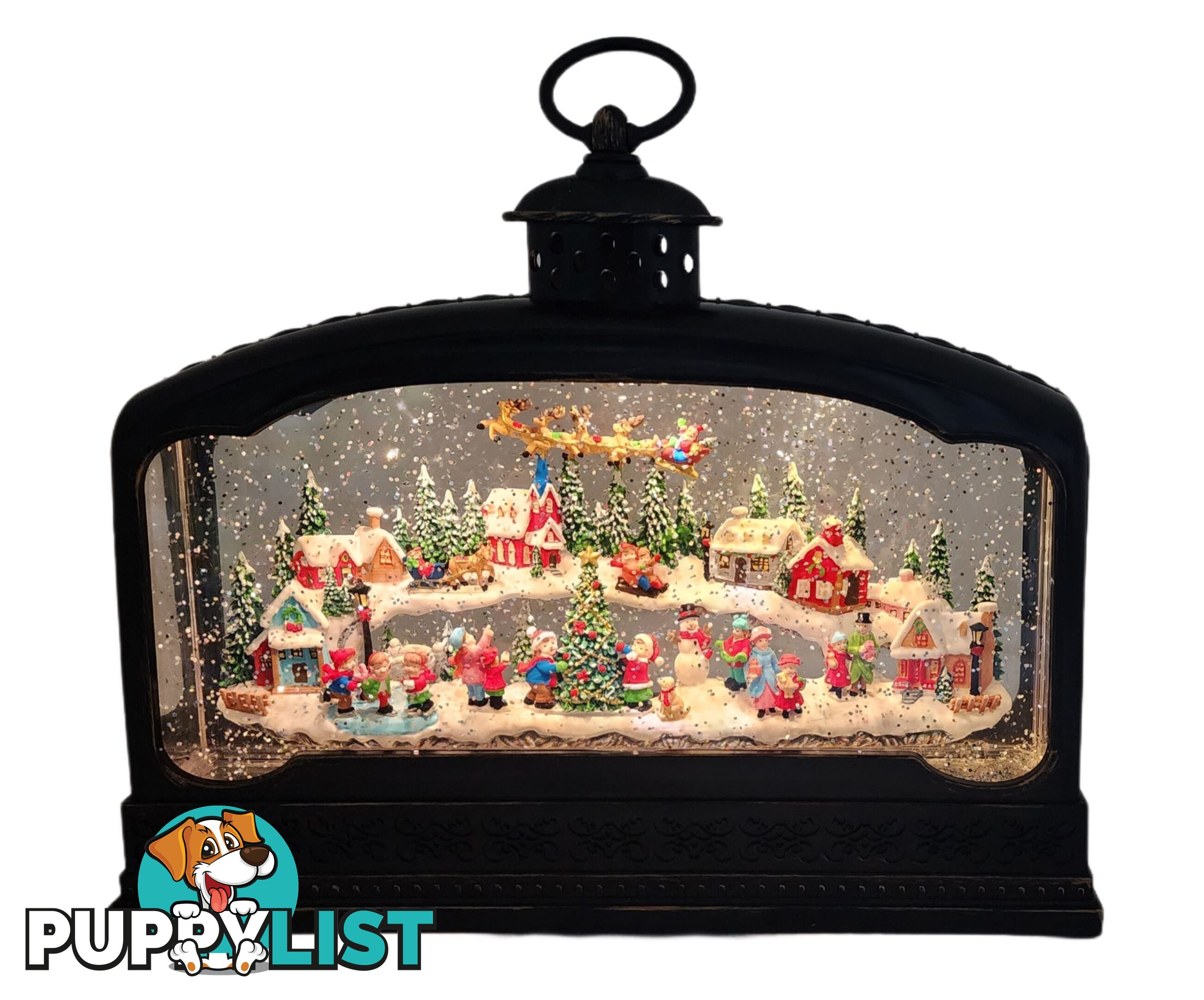 Cotton Candy - Xmas Lantern Extra Wide Brass Glitter Lantern North Village Scene With Santa Xac426 - Cczxac426 - 9353468016689