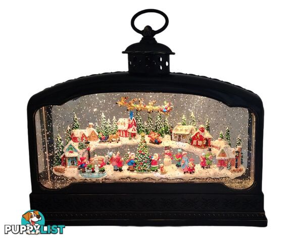 Cotton Candy - Xmas Lantern Extra Wide Brass Glitter Lantern North Village Scene With Santa Xac426 - Cczxac426 - 9353468016689