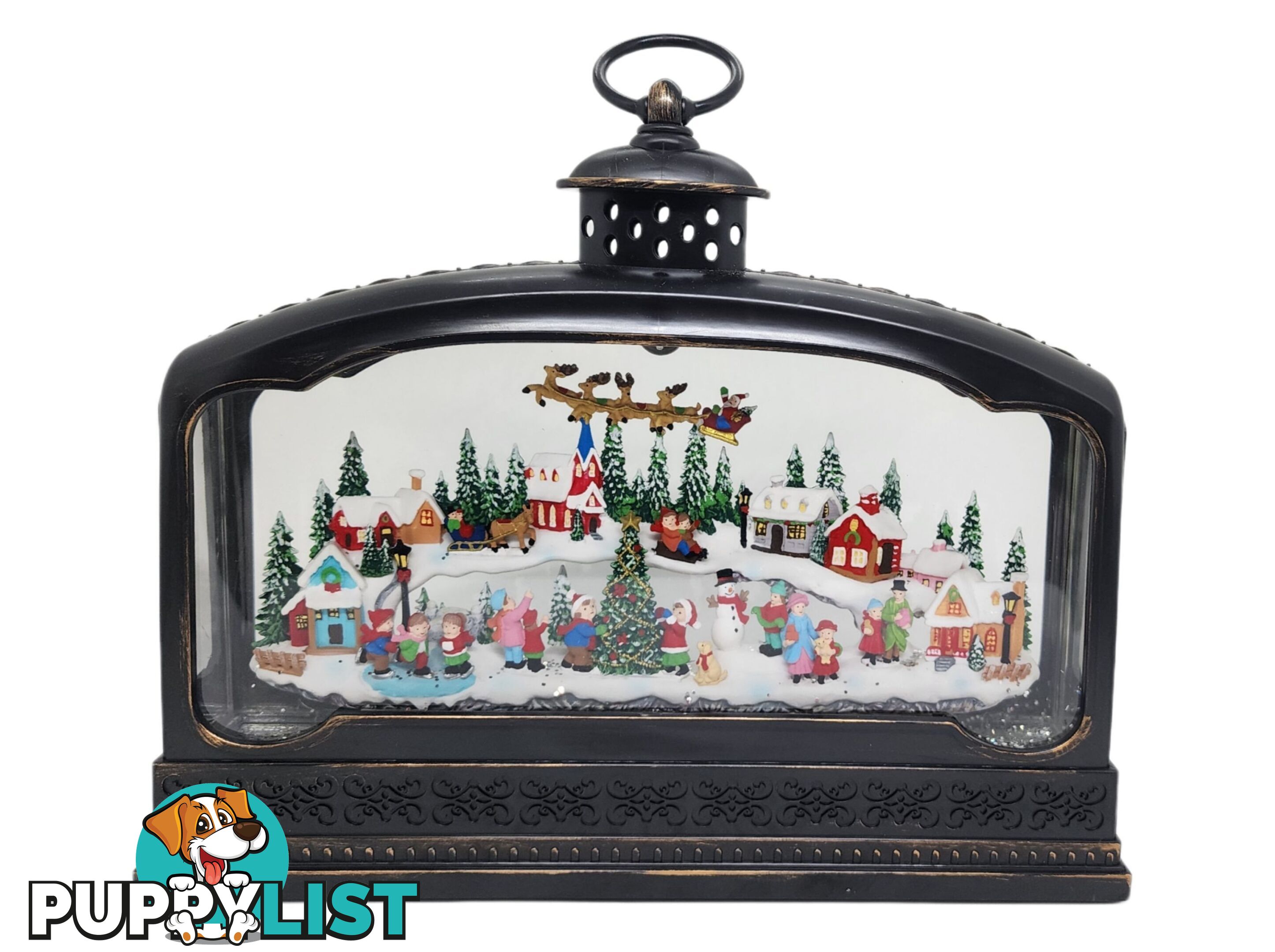 Cotton Candy - Xmas Lantern Extra Wide Brass Glitter Lantern North Village Scene With Santa Xac426 - Cczxac426 - 9353468016689