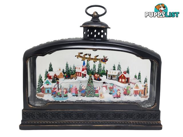 Cotton Candy - Xmas Lantern Extra Wide Brass Glitter Lantern North Village Scene With Santa Xac426 - Cczxac426 - 9353468016689