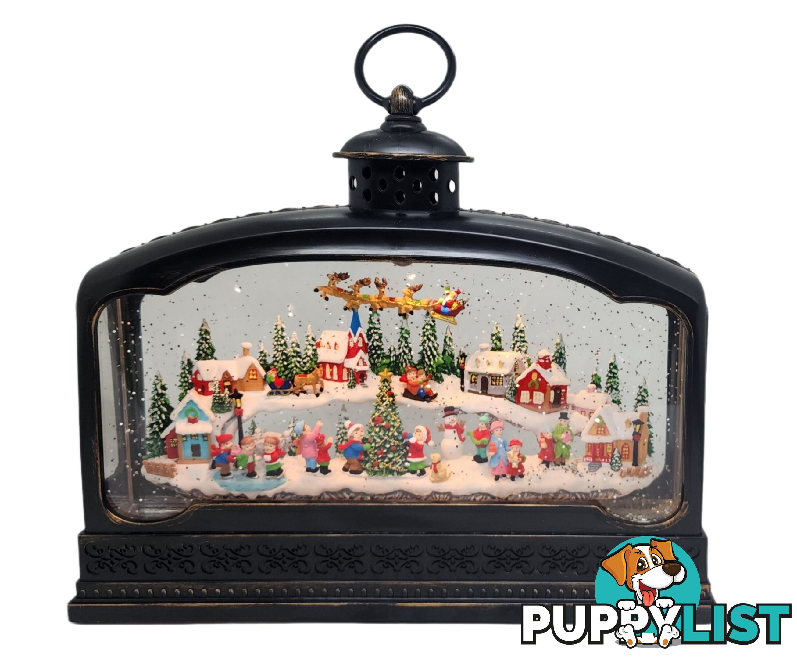 Cotton Candy - Xmas Lantern Extra Wide Brass Glitter Lantern North Village Scene With Santa Xac426 - Cczxac426 - 9353468016689