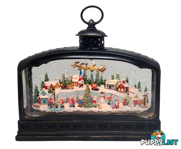 Cotton Candy - Xmas Lantern Extra Wide Brass Glitter Lantern North Village Scene With Santa Xac426 - Cczxac426 - 9353468016689