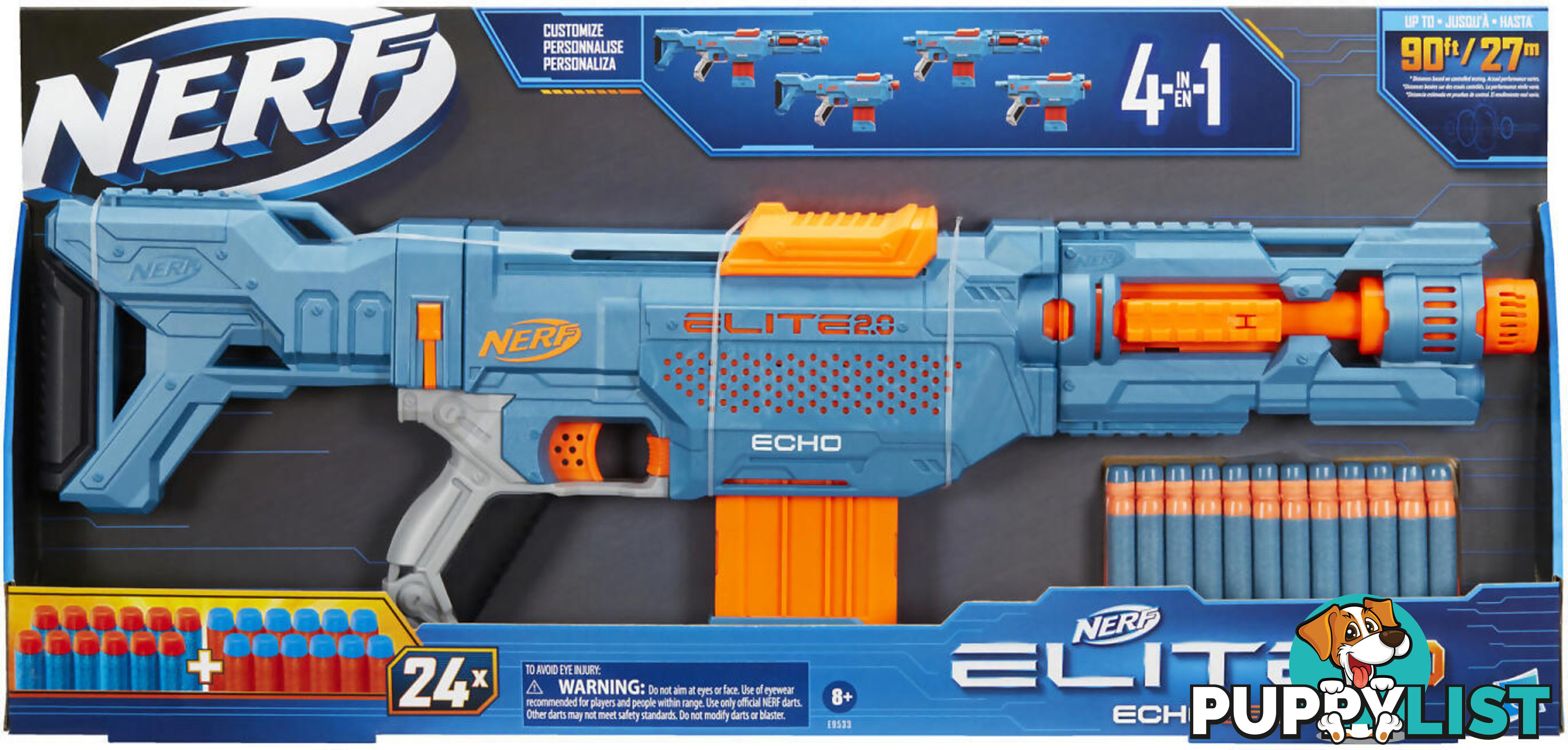 Nerf - Elite 2.0 Echo Cs-10 Blaster 24 Nerf Darts 10-dart Clip Removable Stock And Barrel Extension 4 Tactical Rails - Hasbro - Hbe95332210 - 630509944330