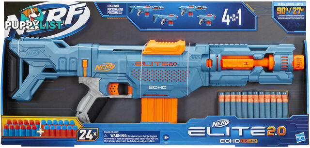 Nerf - Elite 2.0 Echo Cs-10 Blaster 24 Nerf Darts 10-dart Clip Removable Stock And Barrel Extension 4 Tactical Rails - Hasbro - Hbe95332210 - 630509944330