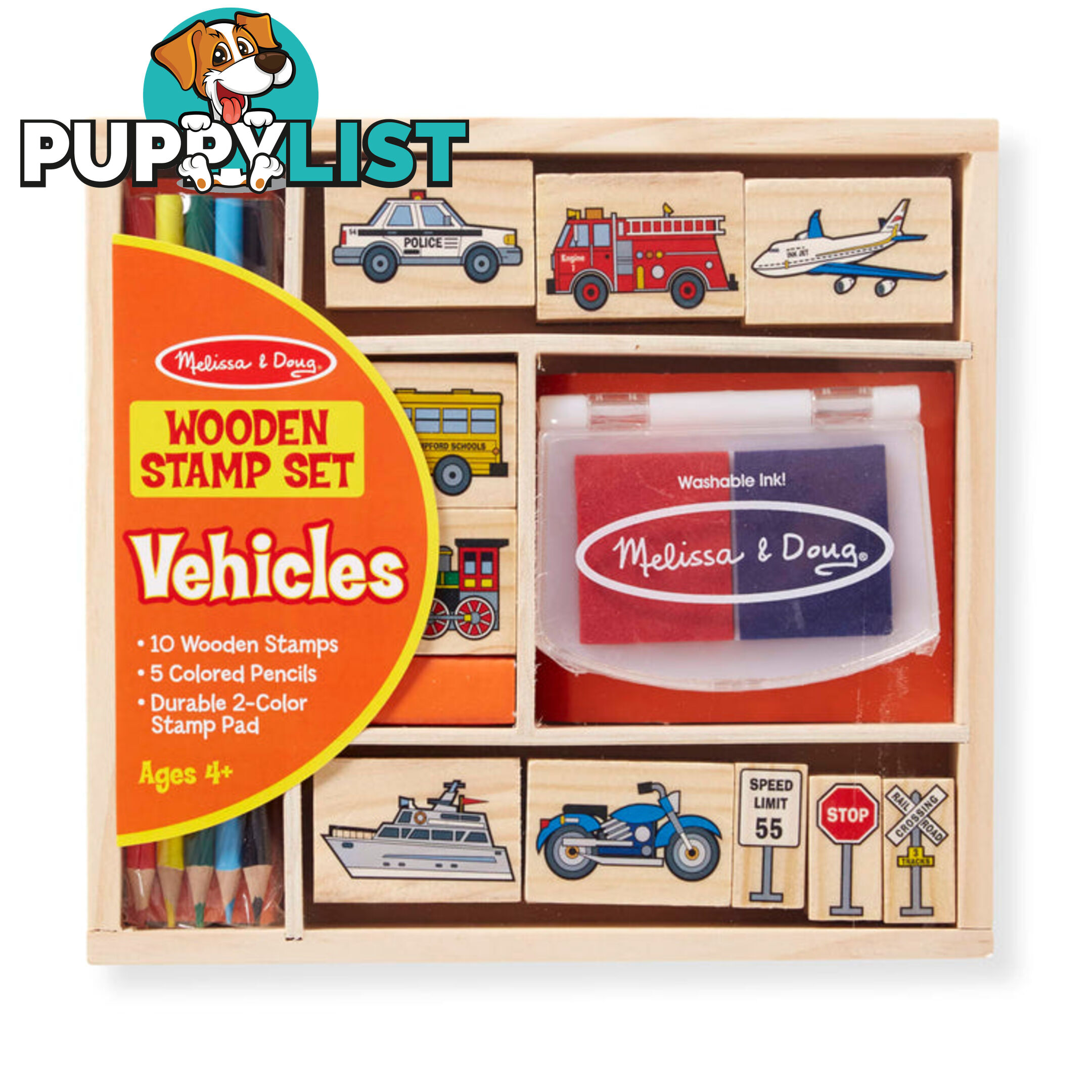 Melissa & Doug - Wooden Stamp Set - Vehicles - Mdmnd2409 - 000772024099