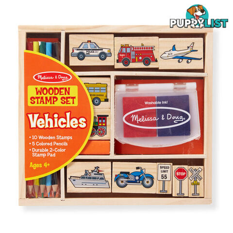 Melissa & Doug - Wooden Stamp Set - Vehicles - Mdmnd2409 - 000772024099