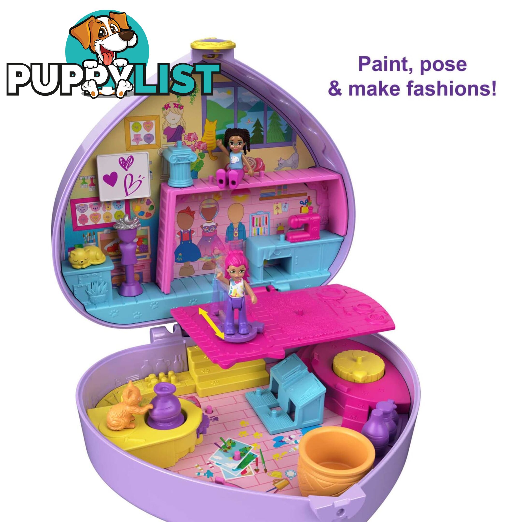 Polly Pocket - Art Studio Compact Starring Shaniâ„¢ Mattel - Mahgt15 - 194735057016