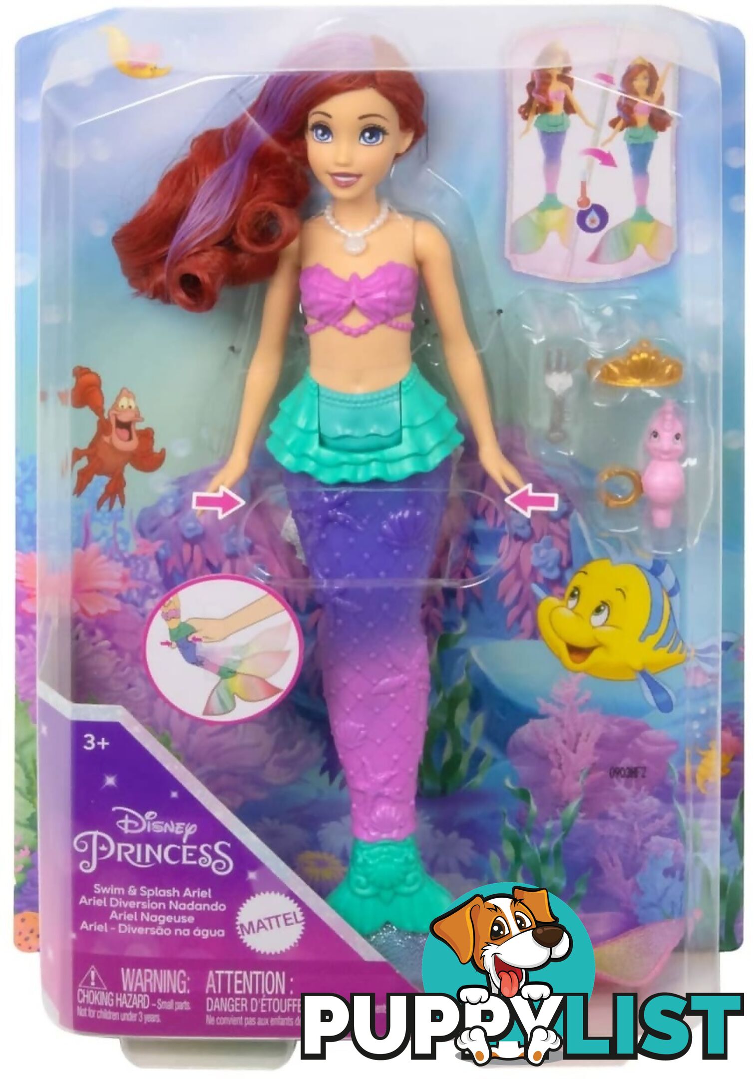 Disney Princess - Ariel Swimming Mermaid Doll - Mattel - Mahpd43 - 194735156306