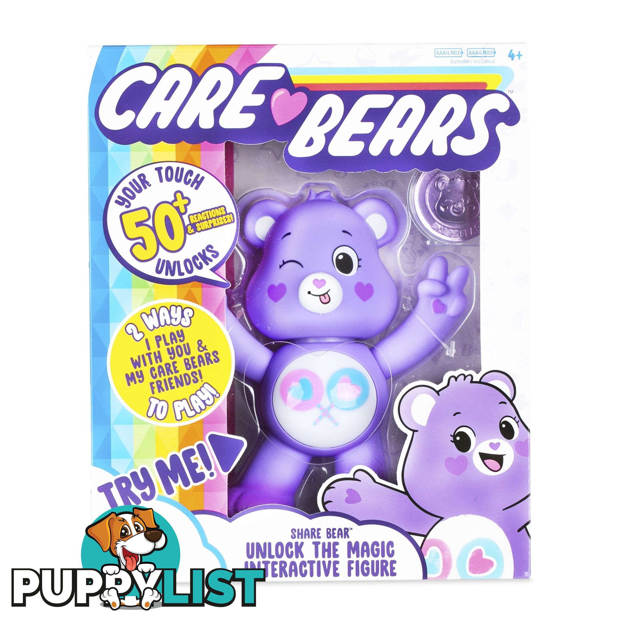 Care Bears - 5 Inch Interactive Figure - Share Bear - 50+ Reactions & Surprises! - Ages 4+ - Pr57781 - 885561220520