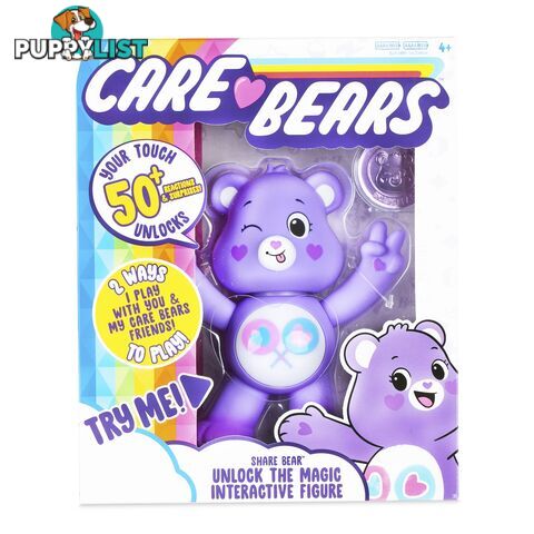 Care Bears - 5 Inch Interactive Figure - Share Bear - 50+ Reactions & Surprises! - Ages 4+ - Pr57781 - 885561220520