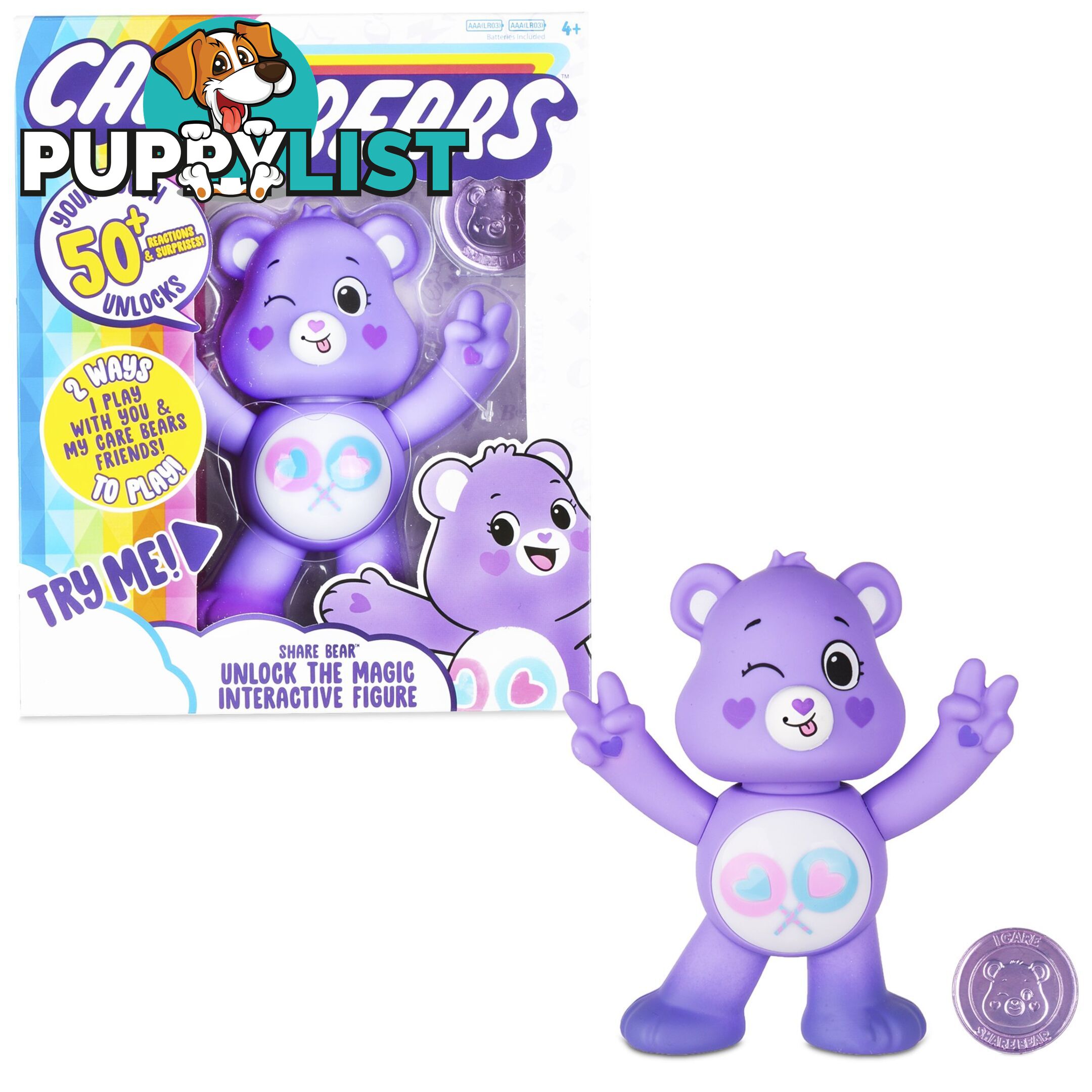 Care Bears - 5 Inch Interactive Figure - Share Bear - 50+ Reactions & Surprises! - Ages 4+ - Pr57781 - 885561220520