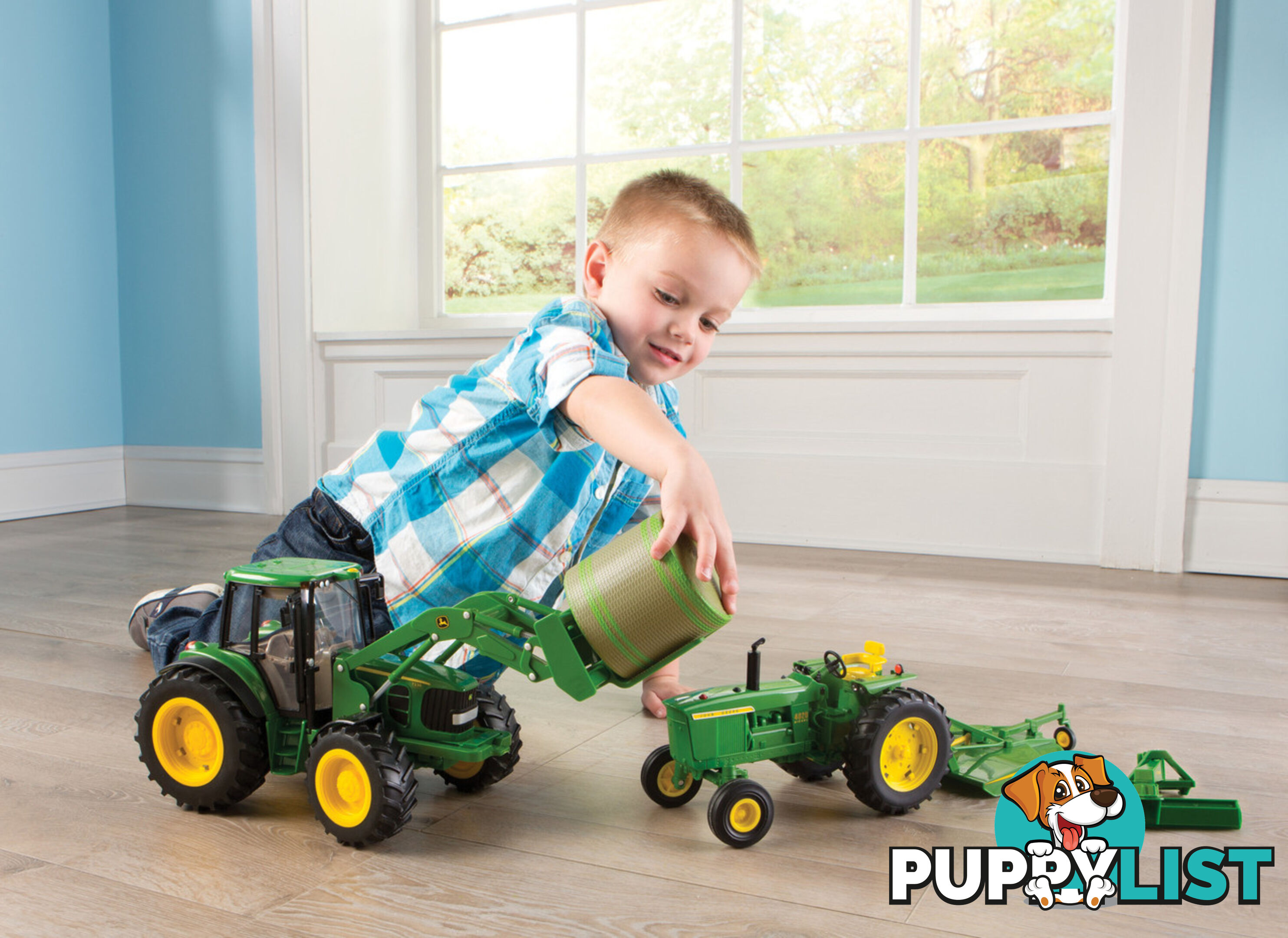 John Deere - Tomy Big Farm Lights & Sounds 1:16 Scale 7330 Tractor With Bale Loader & Round Bale - Lc46380 - 036881463801