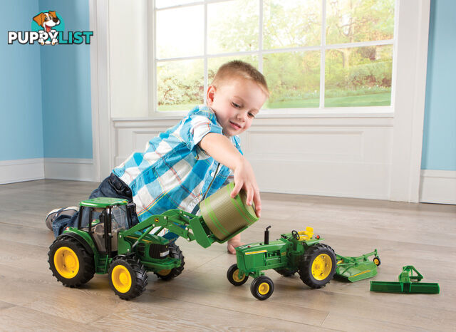 John Deere - Tomy Big Farm Lights & Sounds 1:16 Scale 7330 Tractor With Bale Loader & Round Bale - Lc46380 - 036881463801