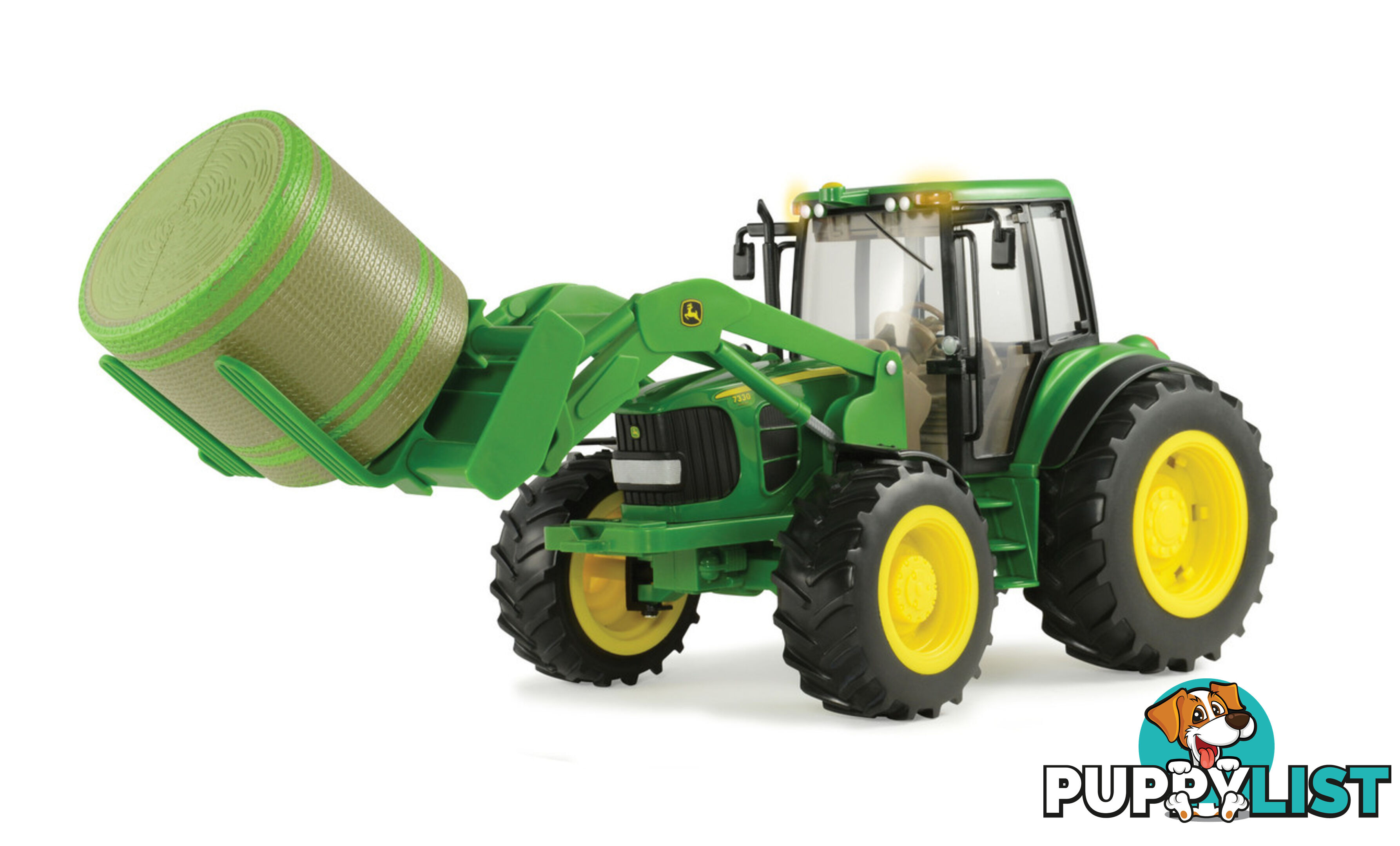 John Deere - Tomy Big Farm Lights & Sounds 1:16 Scale 7330 Tractor With Bale Loader & Round Bale - Lc46380 - 036881463801