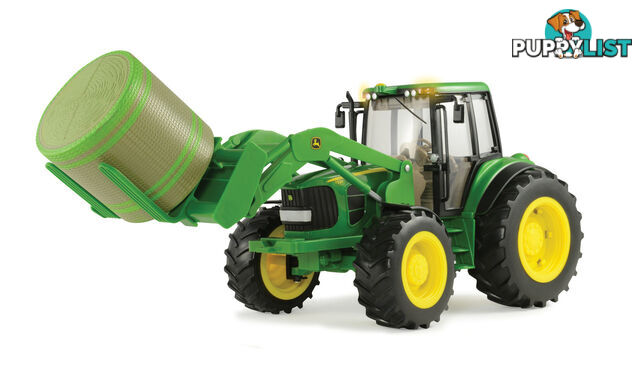 John Deere - Tomy Big Farm Lights & Sounds 1:16 Scale 7330 Tractor With Bale Loader & Round Bale - Lc46380 - 036881463801