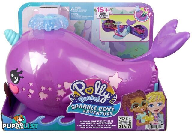 Polly Pocket - Sparkle Cove Adventure Narwhal Adventurer Boat Playset With 2 Micro Dolls & 13 Accessories - Mattel - Mahkv71 - 194735108589