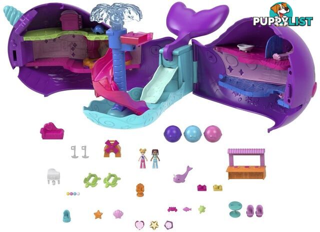 Polly Pocket - Sparkle Cove Adventure Narwhal Adventurer Boat Playset With 2 Micro Dolls & 13 Accessories - Mattel - Mahkv71 - 194735108589