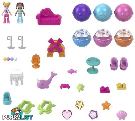 Polly Pocket - Sparkle Cove Adventure Narwhal Adventurer Boat Playset With 2 Micro Dolls & 13 Accessories - Mattel - Mahkv71 - 194735108589