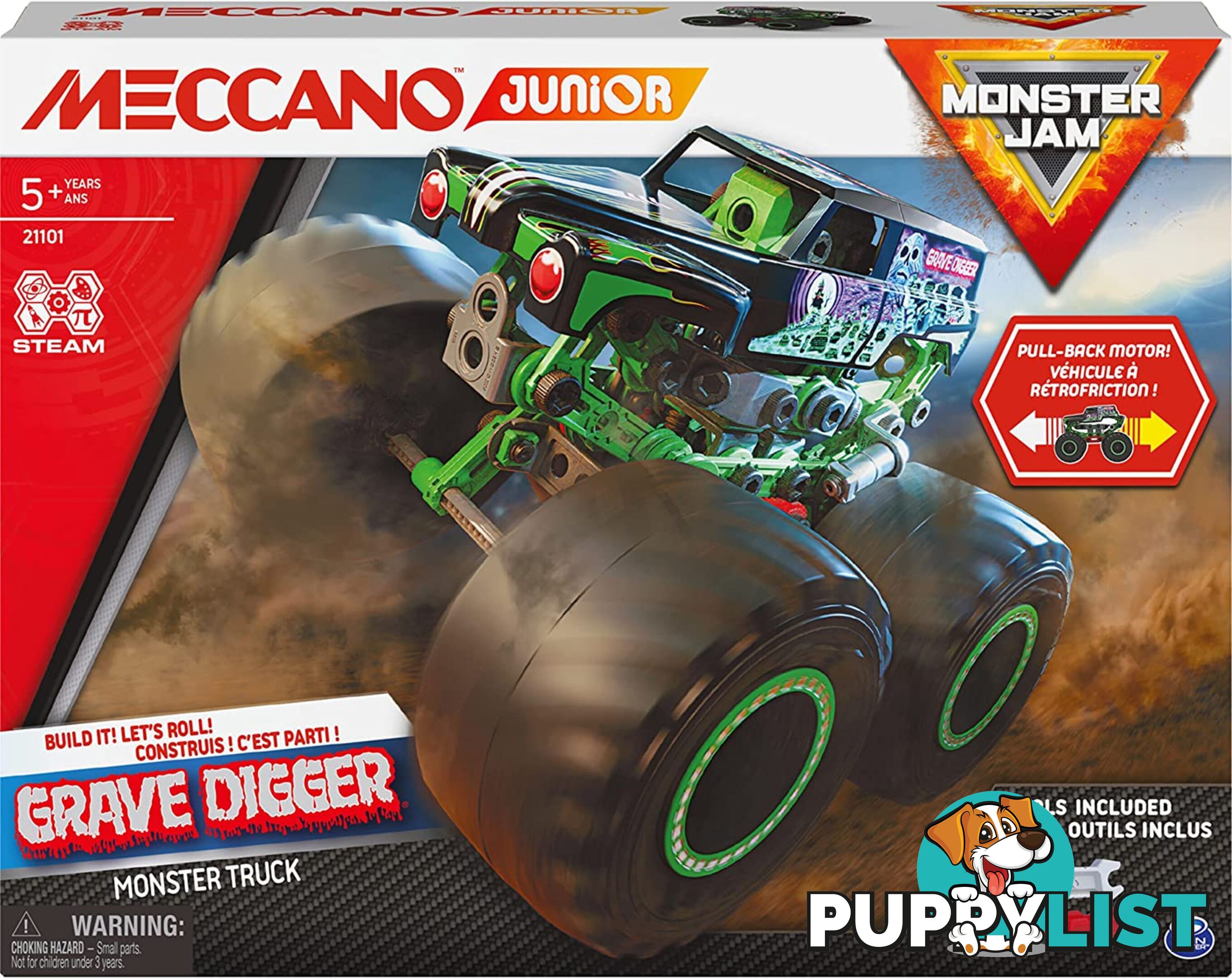 Meccano - Junior Monster Jam Grave Digger Monster Truck Stem Model Building Kit Si6060171 - 778988359396