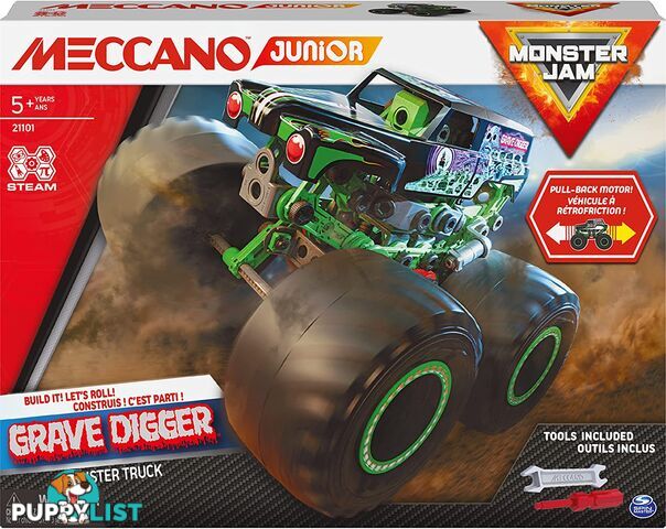 Meccano - Junior Monster Jam Grave Digger Monster Truck Stem Model Building Kit Si6060171 - 778988359396