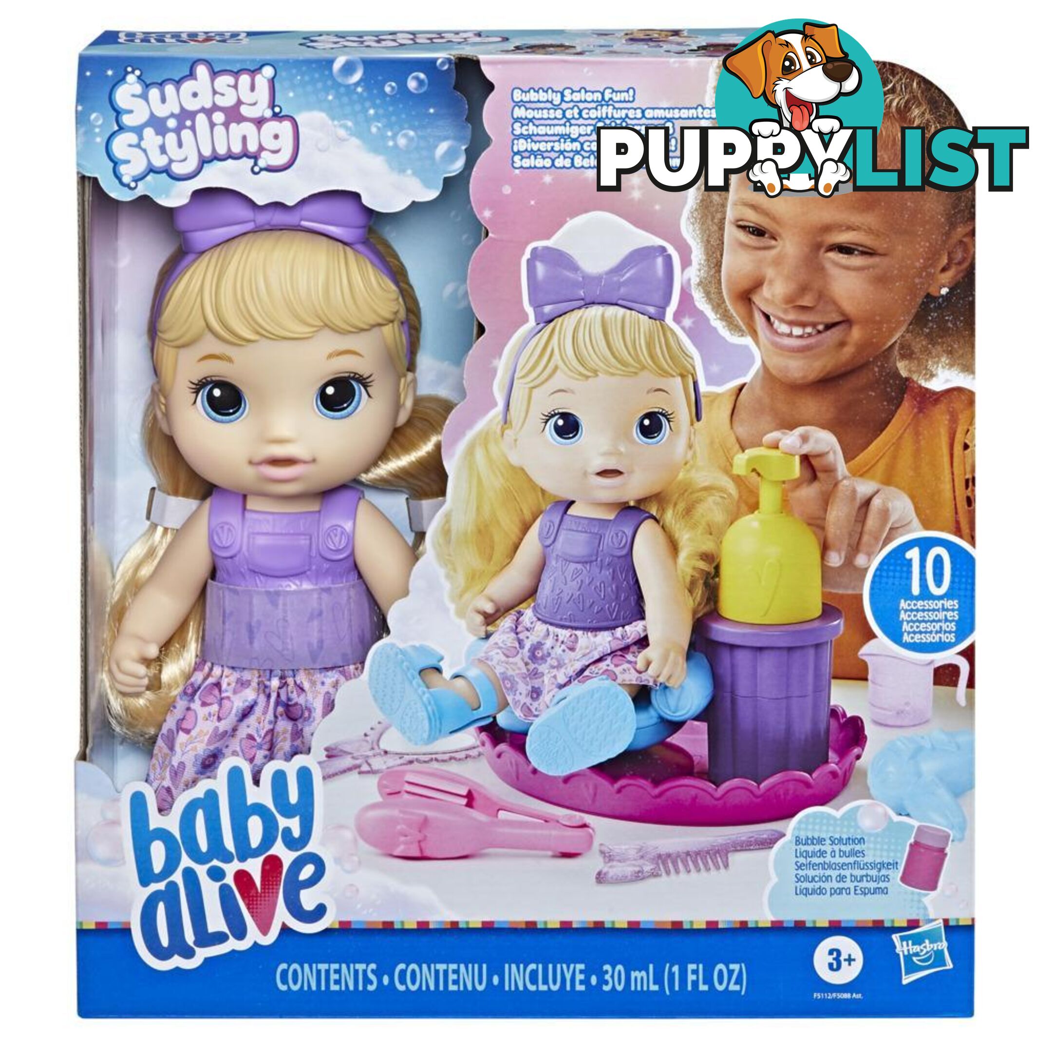 Baby Alive Sudsy Styling 12-inch Salon Baby Doll Incl Accessories Bubble Solution Hasbro - Hbf51125xoo - 5010994126896