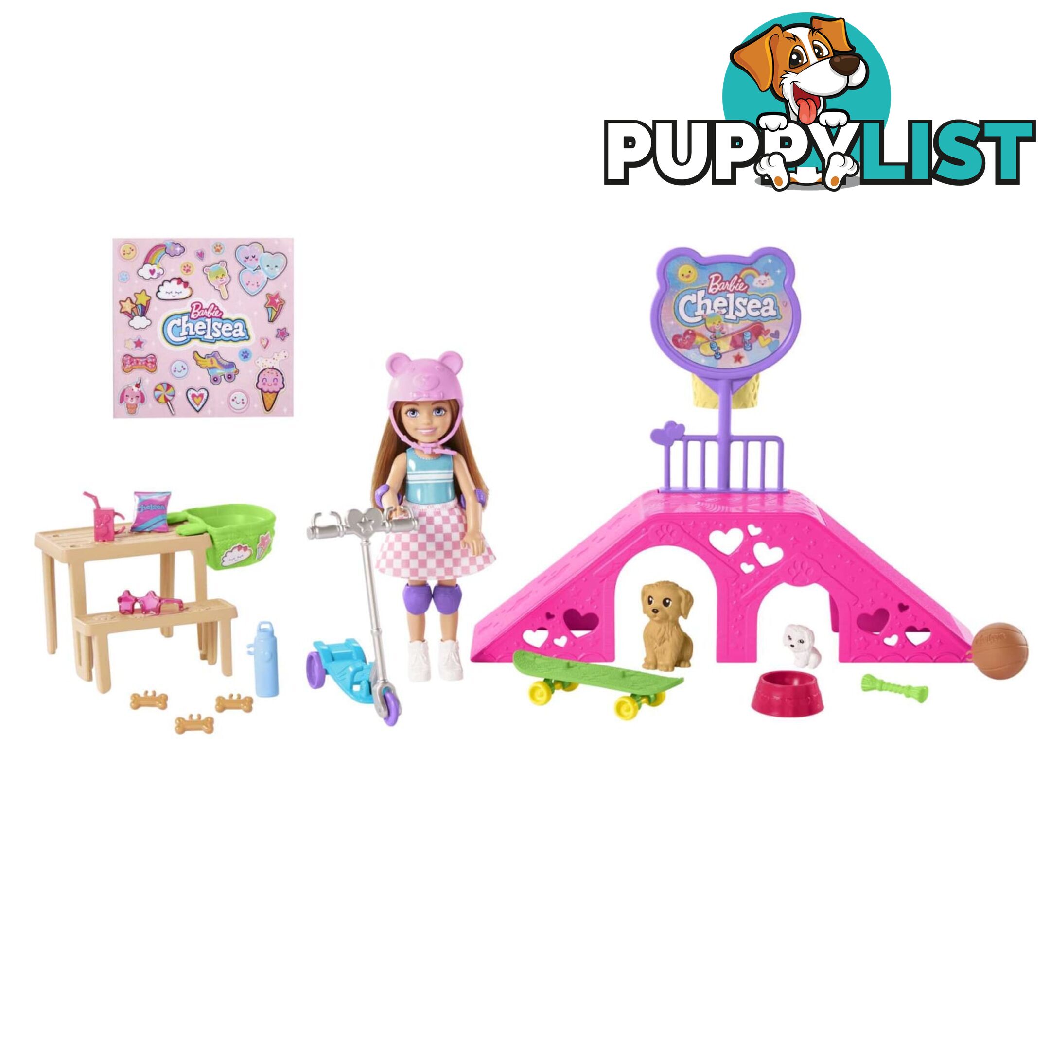 Barbie Chelsea Doll And Accessories Skatepark Playset With 2 Puppies And 15+ Pieces - Mahjy35 - 194735098279