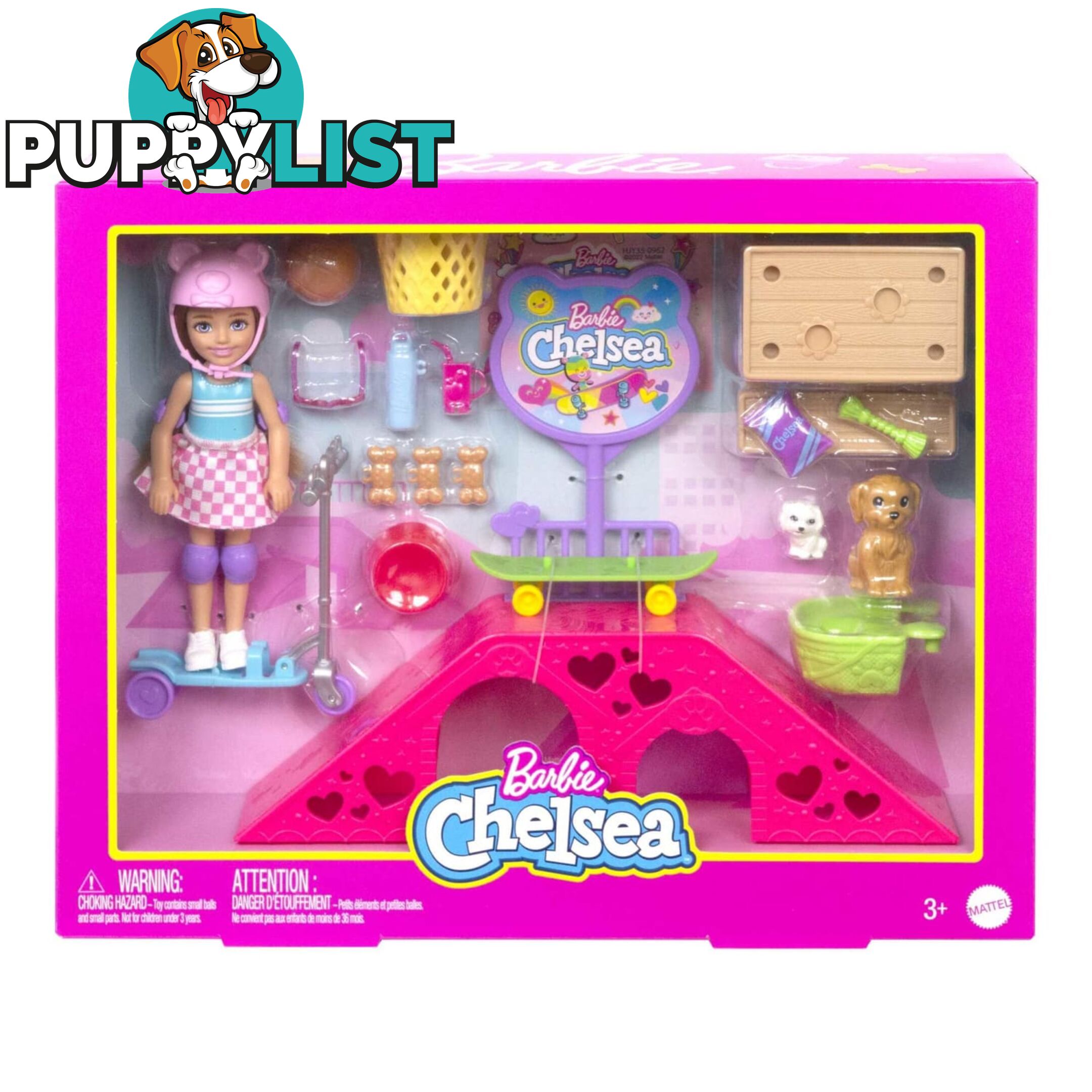 Barbie Chelsea Doll And Accessories Skatepark Playset With 2 Puppies And 15+ Pieces - Mahjy35 - 194735098279