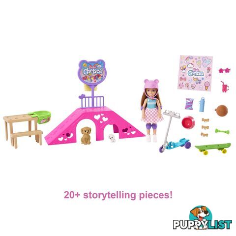 Barbie Chelsea Doll And Accessories Skatepark Playset With 2 Puppies And 15+ Pieces - Mahjy35 - 194735098279