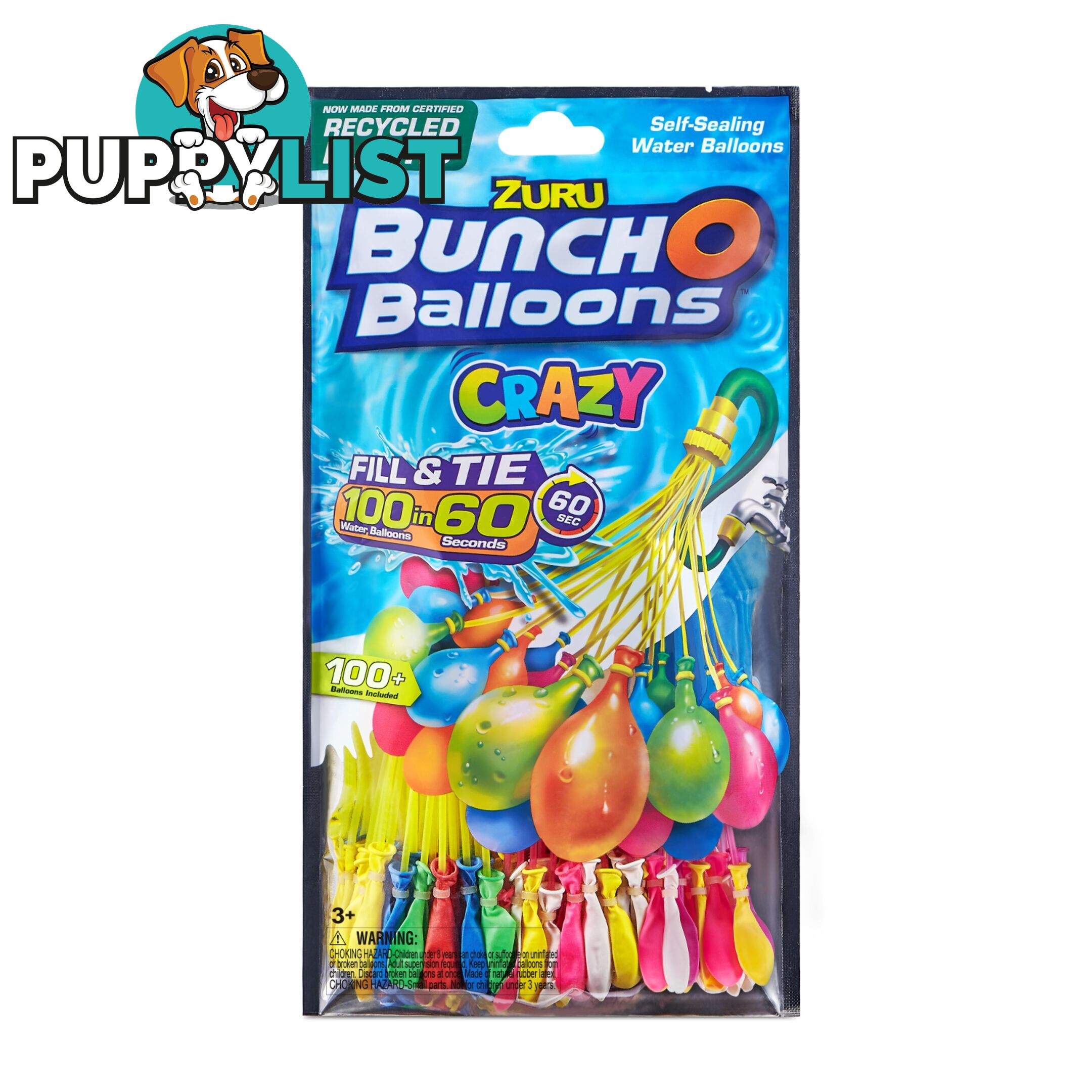 Zuru - Crazy Bunch O Balloons 100 Rapid-filling Self-sealing Water Balloons (3 Pack) By Zuru -  Bunch O Balloons Sc56321 - 193052019509