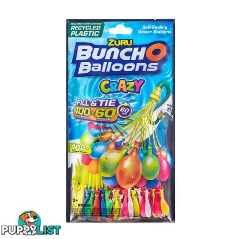 Zuru - Crazy Bunch O Balloons 100 Rapid-filling Self-sealing Water Balloons (3 Pack) By Zuru -  Bunch O Balloons Sc56321 - 193052019509