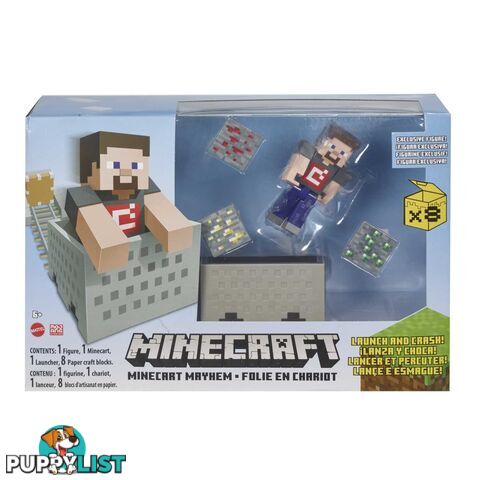 Minecraft Minecart Mayhem Playset With Steve Figure And Accessories - Magvl55 - 0887961929430