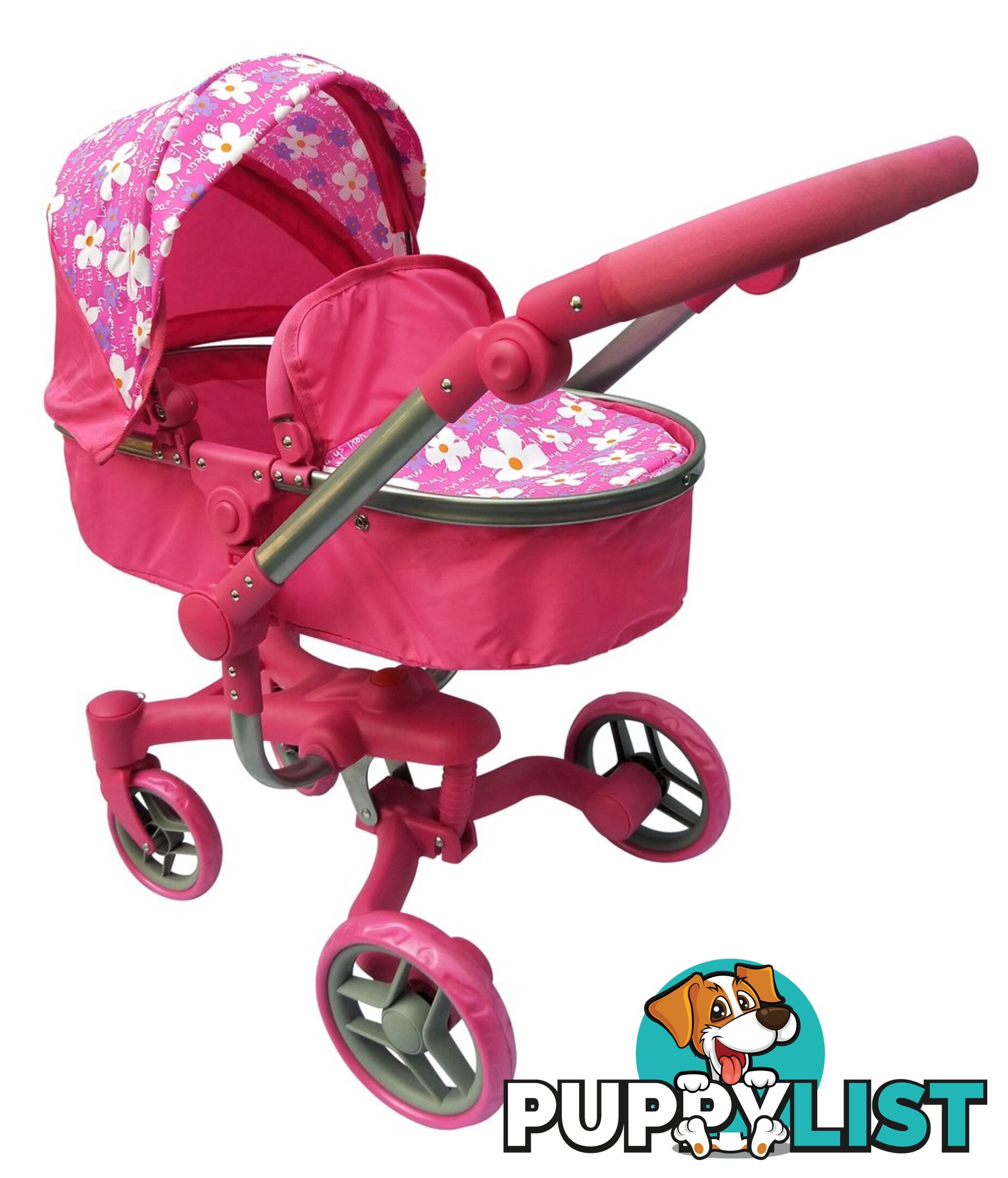 Playworld - Doll Deluxe 2 In 1 Toy Pram Pink Art64745 - 9329011709735