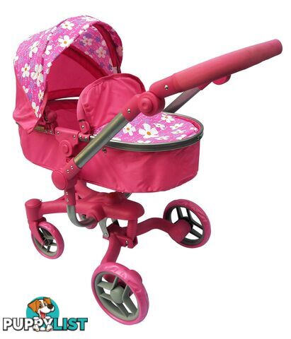 Playworld - Doll Deluxe 2 In 1 Toy Pram Pink Art64745 - 9329011709735