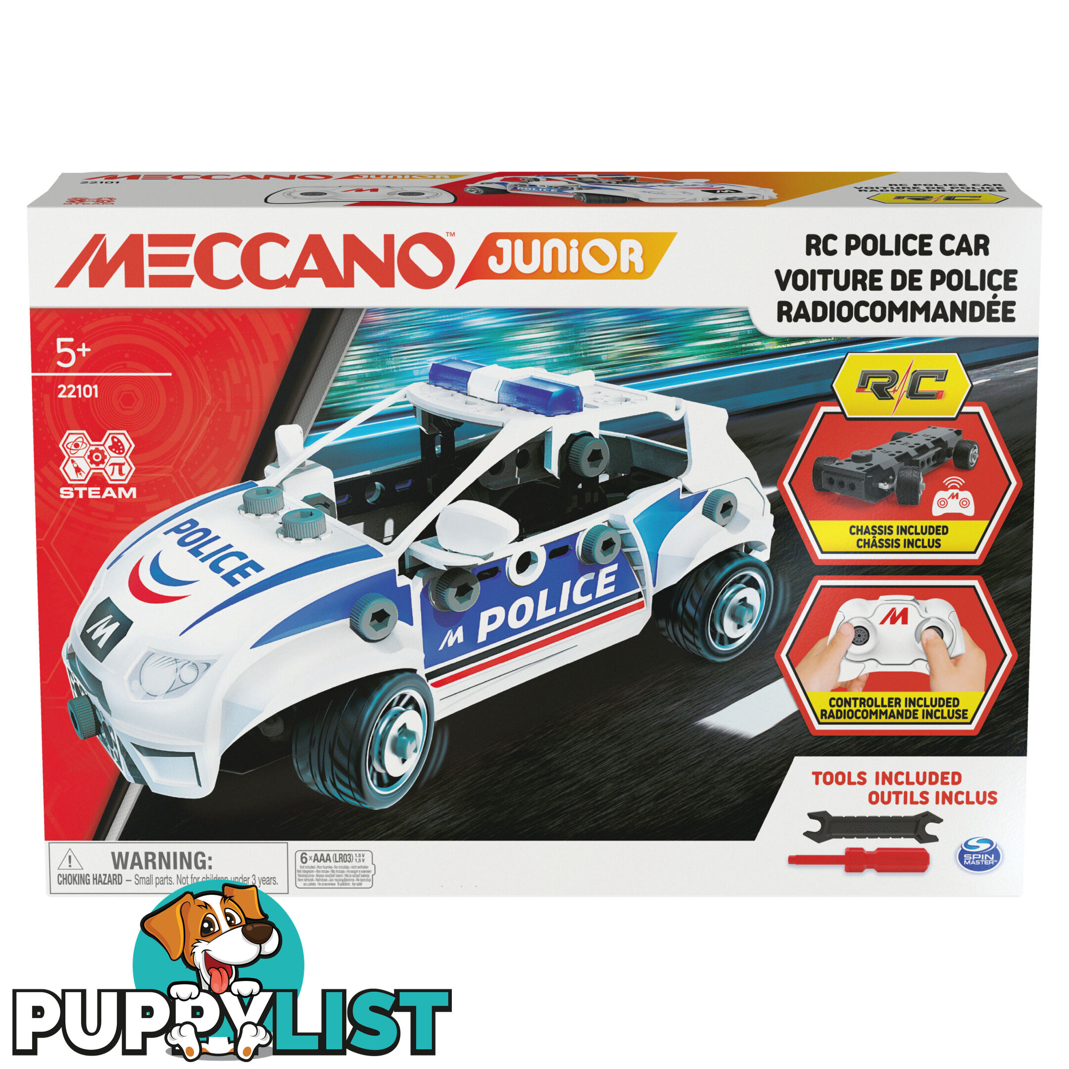 Meccano - Junior Rc Police Car Toy Model Building Kit Stem - Si60641777 - 778988381151