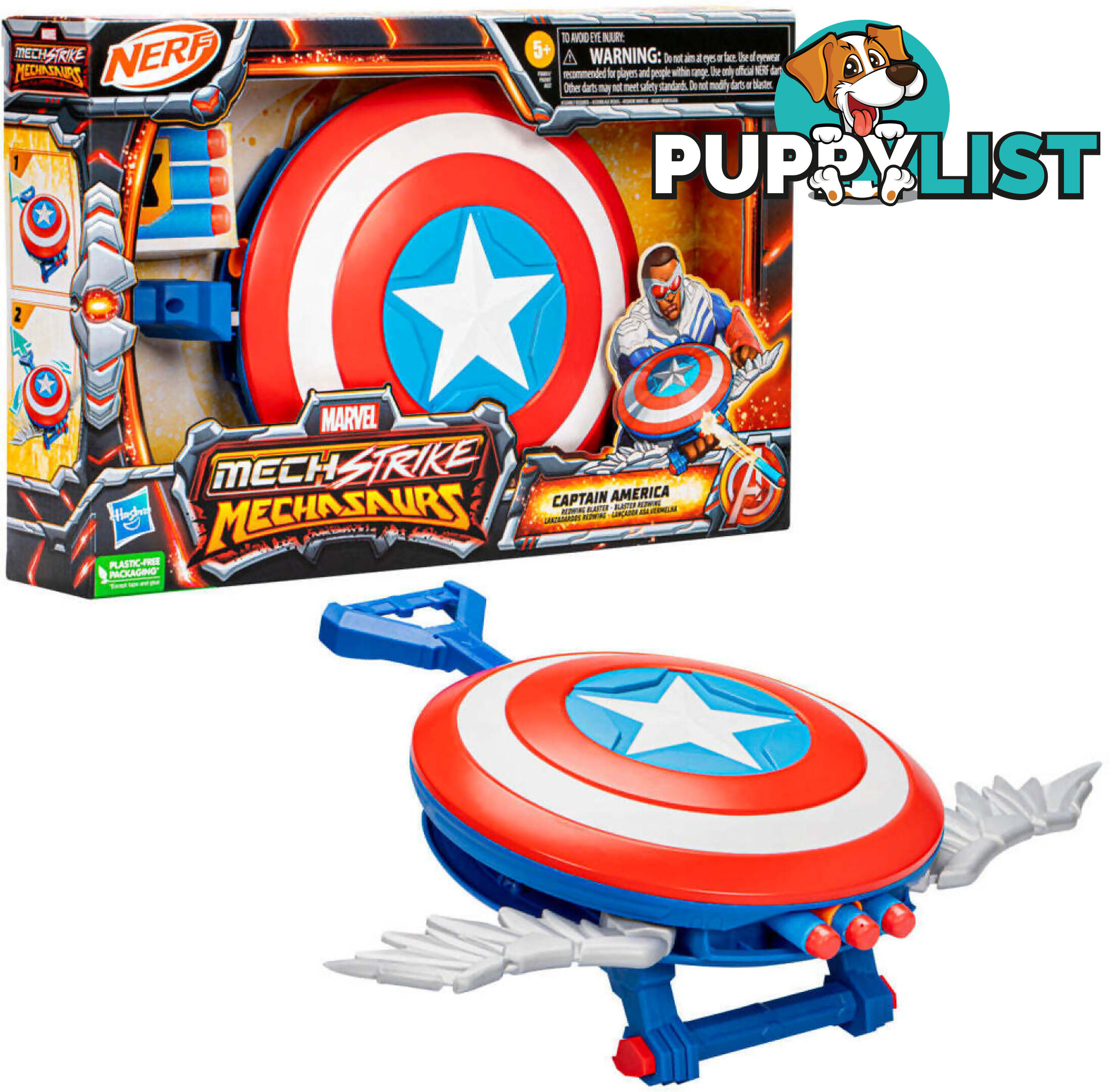 Marvel - Nerf Mech Strike Mechasaurs Captain America Redwing Blaster - Hasbro - Hbf8001ax00 - 195166206509