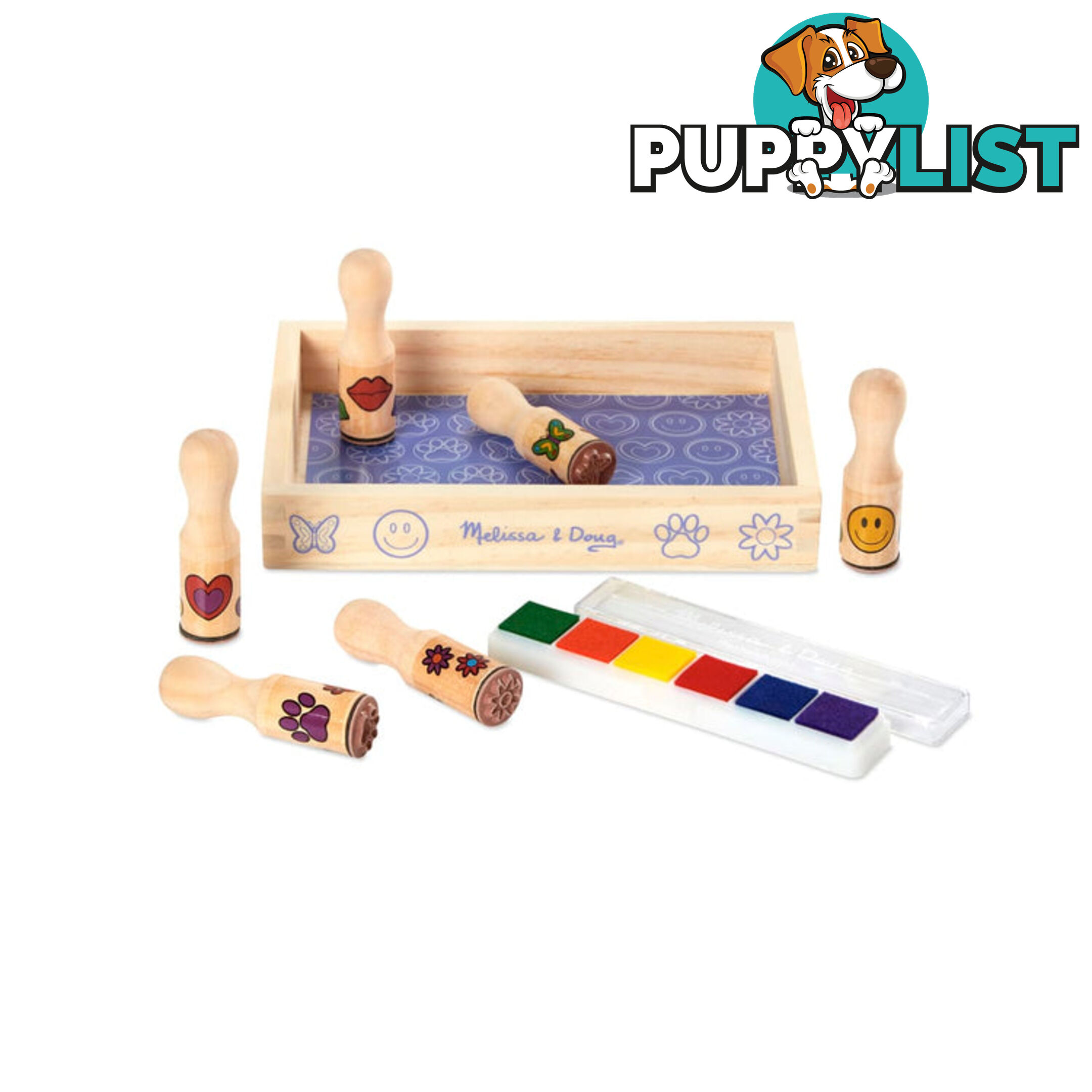 Melissa & Doug - Wooden Stamp Set - Happy Handles - Mdmnd2407 - 000772024075