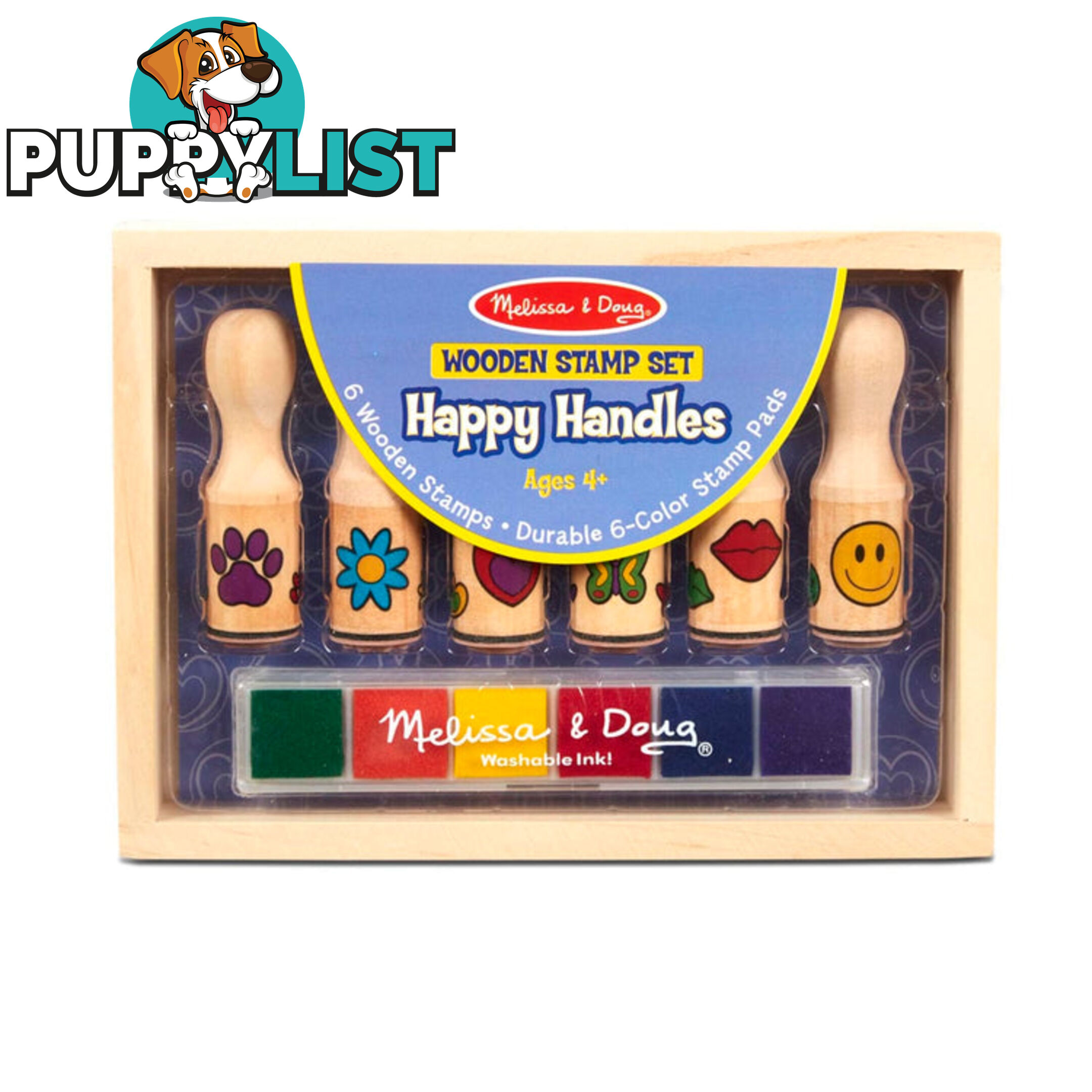 Melissa & Doug - Wooden Stamp Set - Happy Handles - Mdmnd2407 - 000772024075