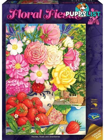 Holdson - Floral Fiesta - Peonies Roses And Strawberries - Jigsaw Puzzle 1000 Pieces - Jdhol775569 - 9414131775569