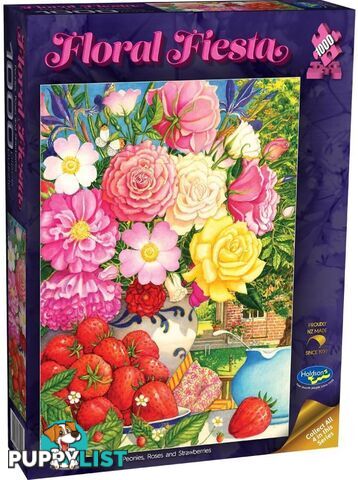 Holdson - Floral Fiesta - Peonies Roses And Strawberries - Jigsaw Puzzle 1000 Pieces - Jdhol775569 - 9414131775569