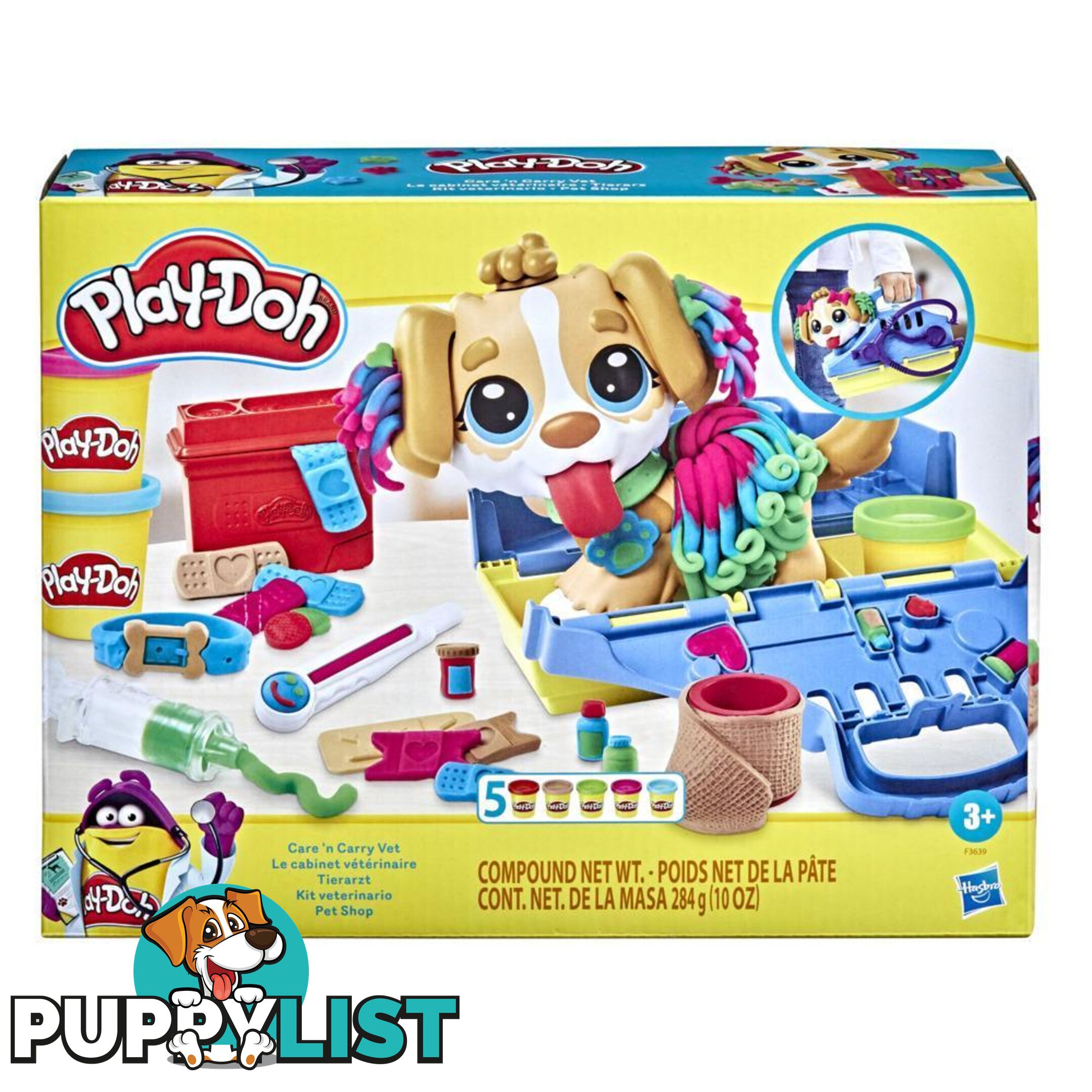 Play-doh - Care N Carry Vet Playset With Toy Dog Carrier 10 Tools 5 Colors  Hasbro F3639 - 5010993954469