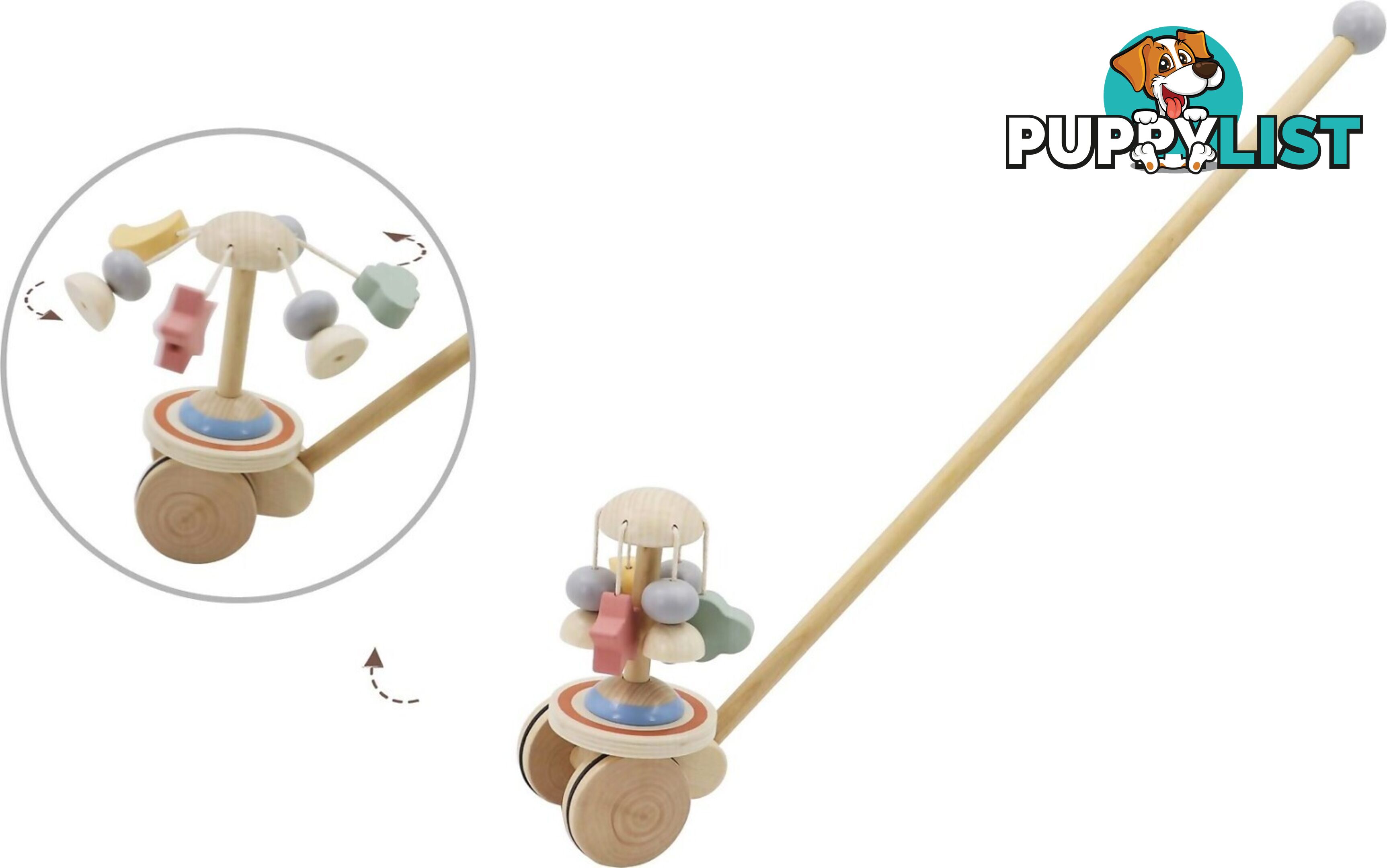 Kaper Kidz - Calm & Breezy Wooden Push Along Spinning Carousel - Elng23757 - 9322966981485