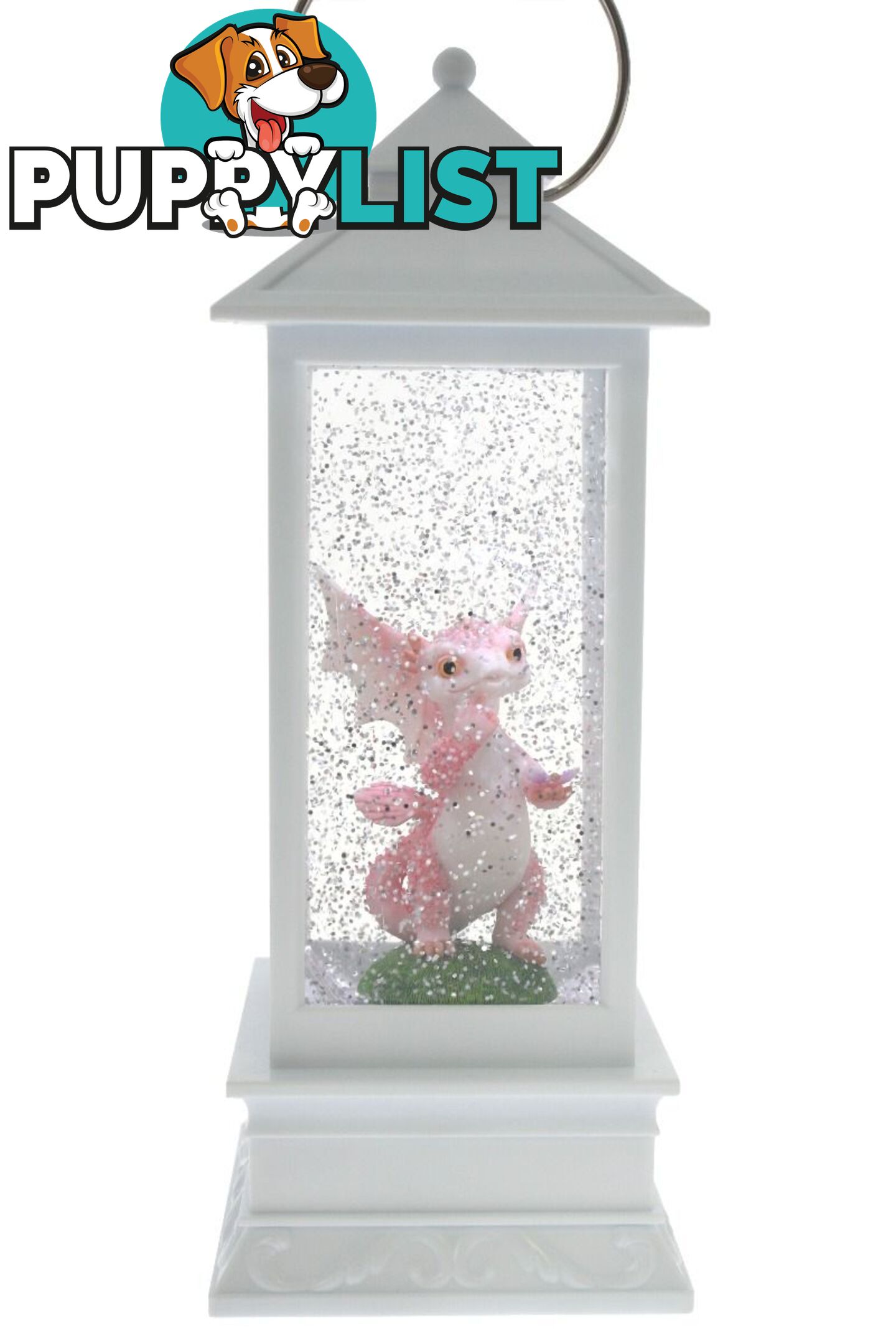 Cotton Candy -  White Glitter Lantern With Pink Dragon - Ccflnt33 - 9353468004204