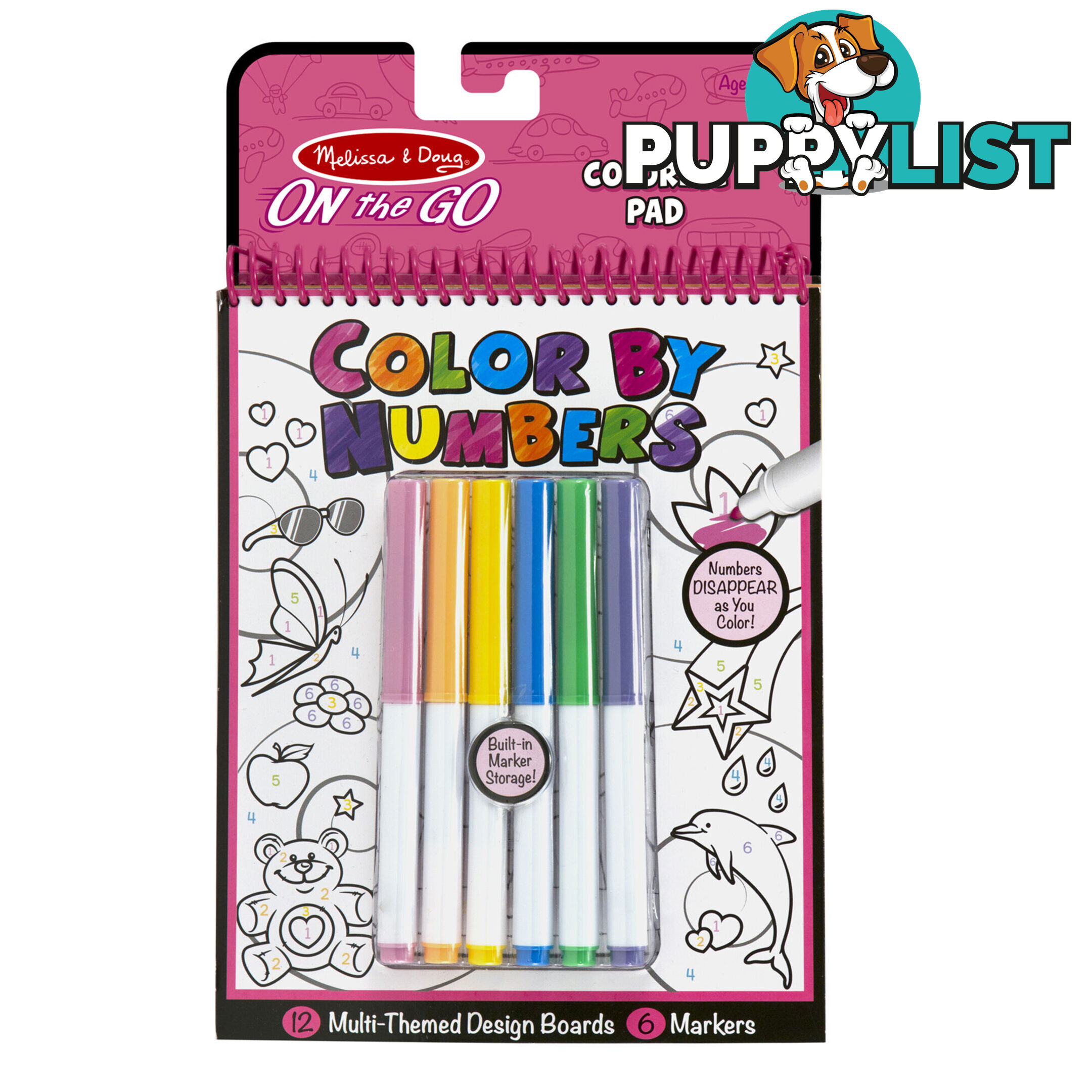 Melissa & Doug - On The Go Color By Numbers Kids Design Boards With 6 Markers - Unicorns Ballet Kittens And More Mdmnd5377 - 0000772053778