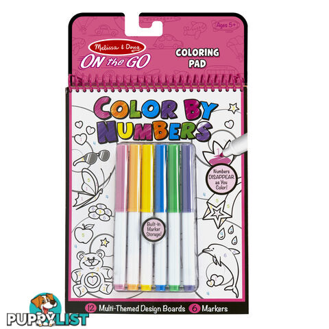 Melissa & Doug - On The Go Color By Numbers Kids Design Boards With 6 Markers - Unicorns Ballet Kittens And More Mdmnd5377 - 0000772053778