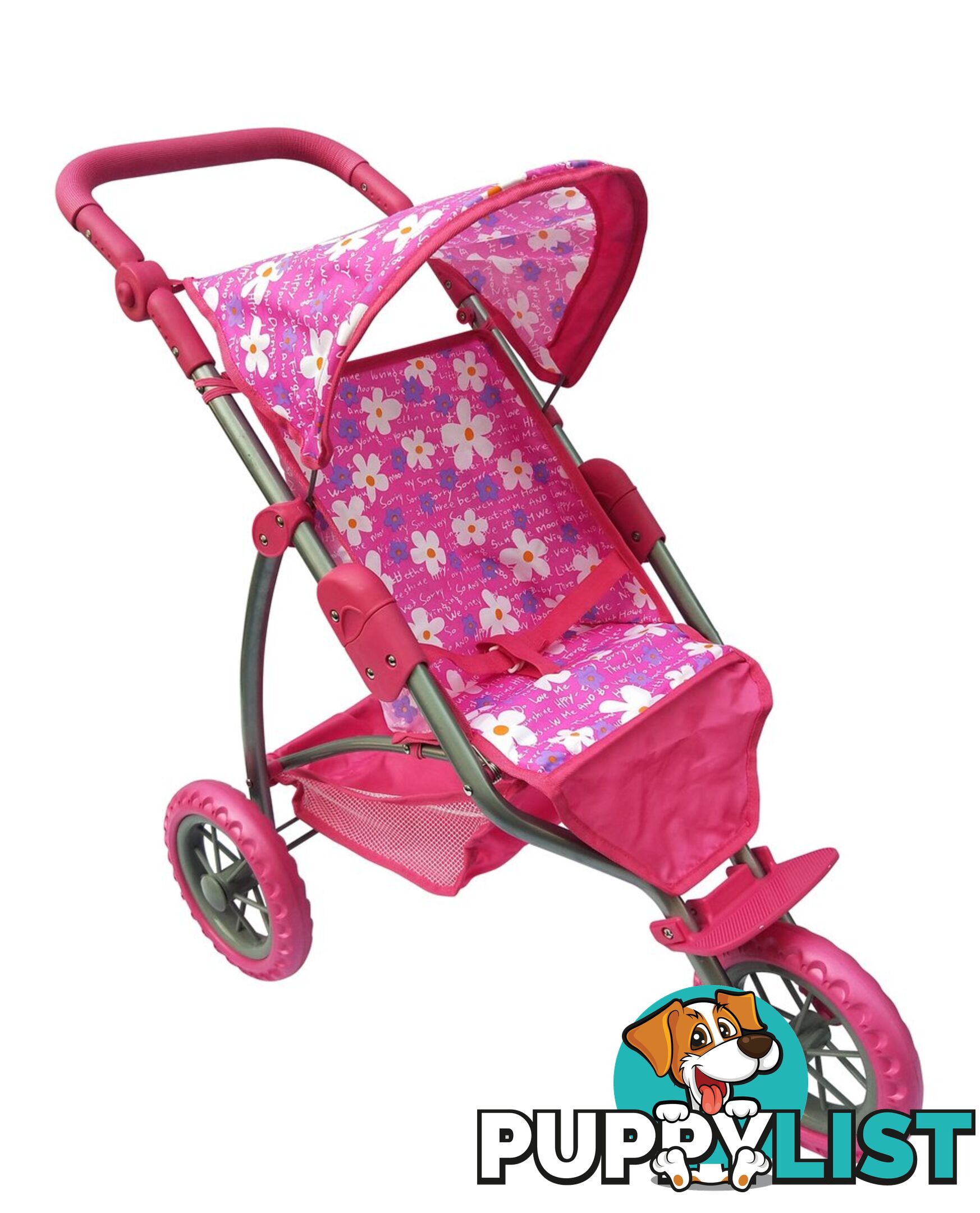 Playworld - 3 Wheel Doll Toy Stroller Hot Pink Art64742 - 9329011709698