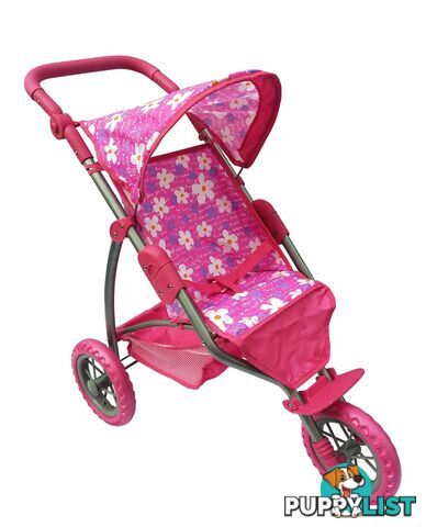 Playworld - 3 Wheel Doll Toy Stroller Hot Pink Art64742 - 9329011709698