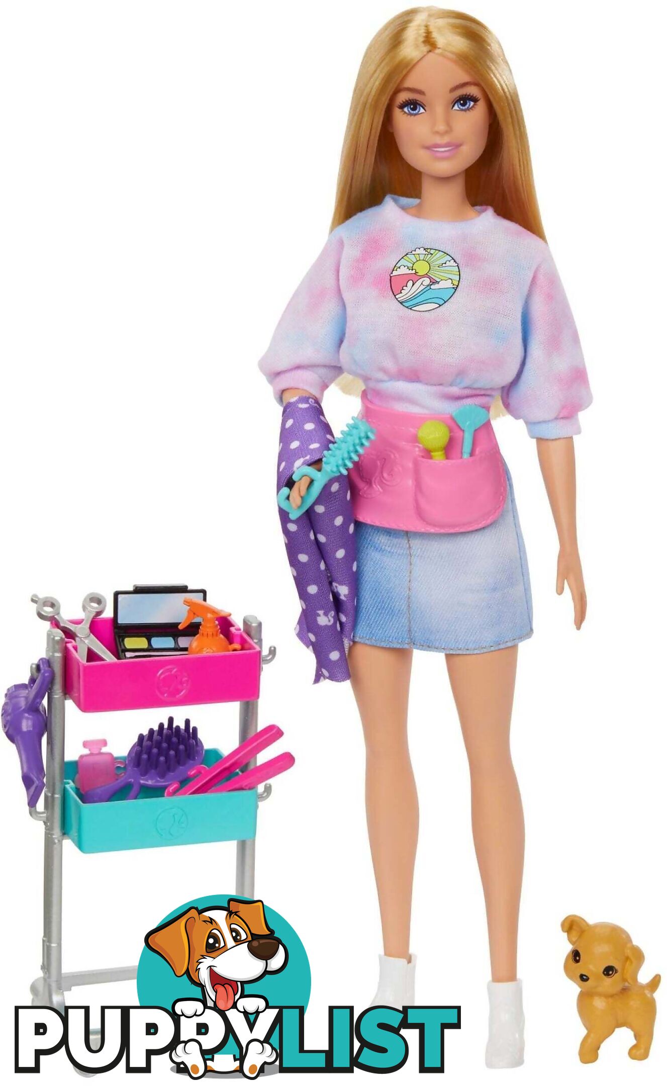 Barbie - â€œmalibuâ€ Stylist Doll & 14 Accessories Playset Hair & Makeup Theme With Puppy & Styling Cart - Mattel - Mahnk95 - 194735143429