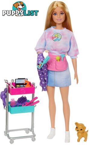 Barbie - â€œmalibuâ€ Stylist Doll & 14 Accessories Playset Hair & Makeup Theme With Puppy & Styling Cart - Mattel - Mahnk95 - 194735143429